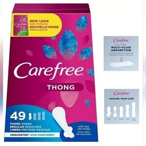 Carefree Thong Pantiliners Regular Liners Unscented Women 49 Pads Pack of 1 NEW